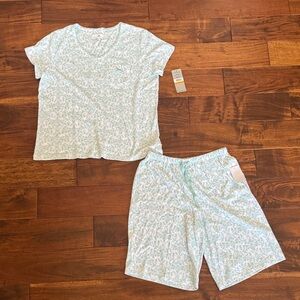 Karen Neuburger Aqua Floral Pajama Set Size Small